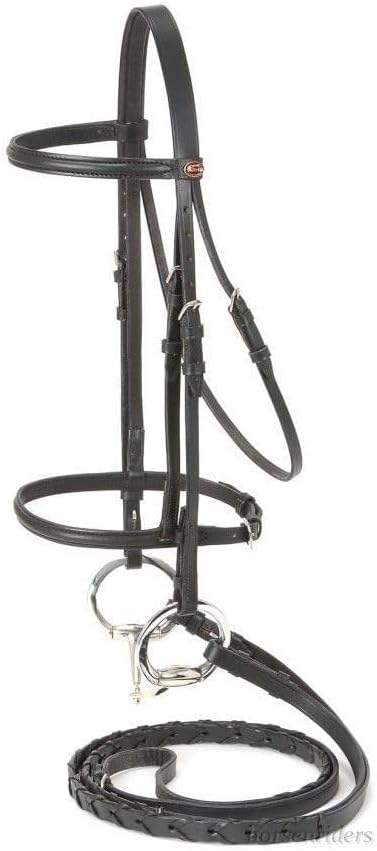 Leather English Bridle Headstall Reins Cowhide Genuine Horse Crossover Crossunder Raised Fancy Stitched Laced All Purpose Jumping Dressage Rubber Crystal Padded Adjustable Browband Full-Cob,M07