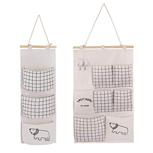 MaoXinTek Sac de Rangement Mural 2 Styles Tissu Lin Organisateur avec Petites Poches pour Maison Bureau