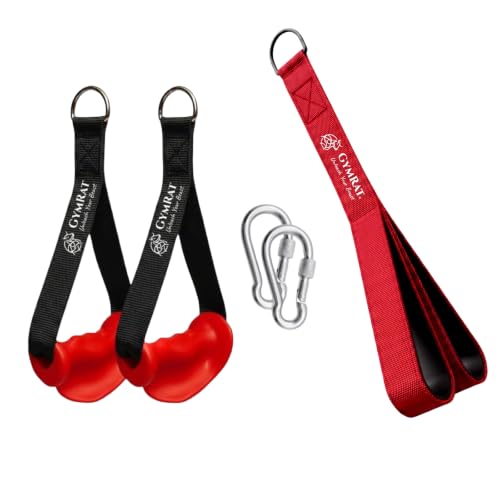 Image of GYMRAT Ergonomic Resistance Band Handles with 2 Carabiners, Heavy-Duty Exercise Handles for Home /Gym Workout Equipment (RED with TRICEP Rope)