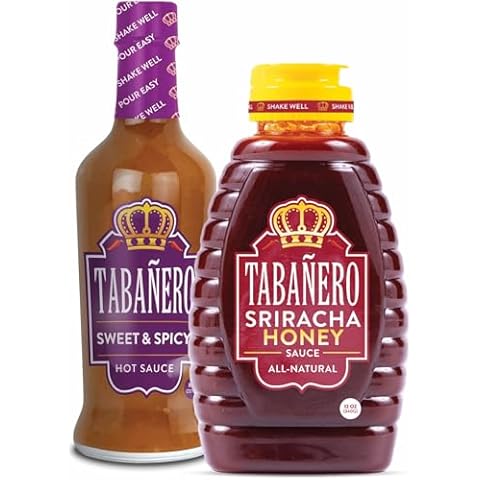 Sweet & Spicy Hot Sauce and Sriracha Honey Hot Sauce by Tabanero, Hot Sauce Gifts Bundle, All Natural, Gluten Free, Low Sodium, Kosher, Made in the USA, 8 oz and 12 oz Bottles Cover