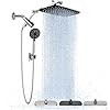 Veken Wide Rain Shower Head with Metal Main Body, High Pressure Showerhead with 6 Mode Handheld Spray Combo for Bathroom Accessories, Home Decor Detachable Dual Shower with Extension Arm,Silver Chrome