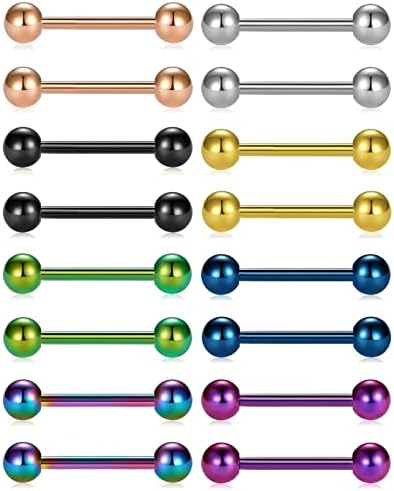 JFORYOU Nipplerings 14G Surgical Steel Nipple Piercing 14mm 9/16" Barbells Retainer Body Jewelry Piercing