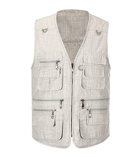 Colete masculino de pesca ao ar livre, safári, viagem, fotografia, casaco, vários bolsos, 01#bege, G