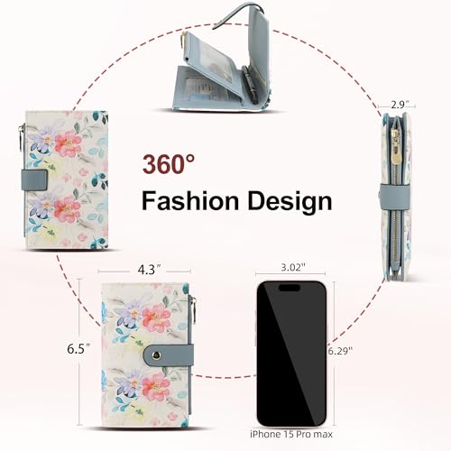 Image of yiijay Womens Wallet RFID Blocking Vegan Leather Trifold Clutch Credit Card Holder Ladies Travel Wallet Purse with Pen Holder, 2Flora White, 6.5''x 4.2''x 1.4'', Rfid Wallet