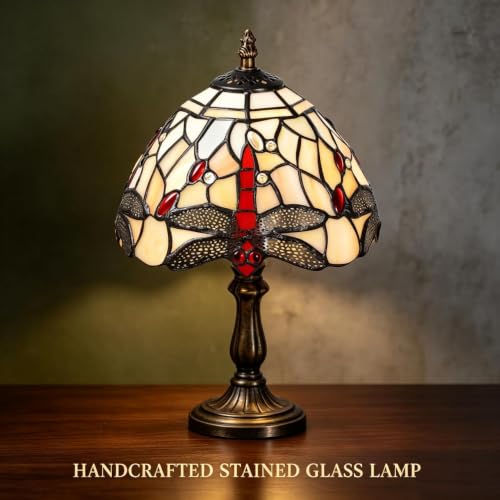 Image of 8'' Stained Glass Table Lamp, Vintage Desk Bedside Night Light