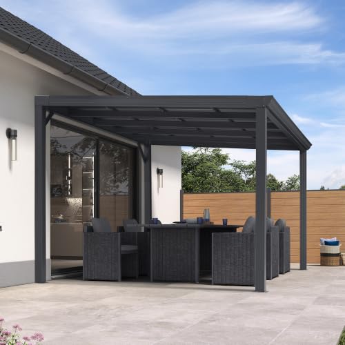 Image of PURPLE LEAF Lean to Gazebo 10' x 12' Wall-Mounted with Sloping Roof Gray