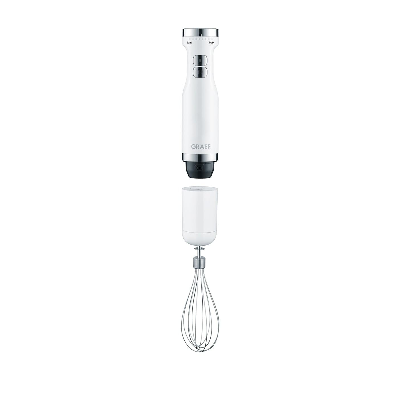 GRAEF Stabmixer HB501 Weiß – 800 Watt, stufenlose Regelung, Turbostufe, 4 Edelstahlklingen, Edelstahlpürierstab mit Anti-Spritz-Funktion, Kunststoffgehäuse, Clic-Clic Geschwindigkeitsregler