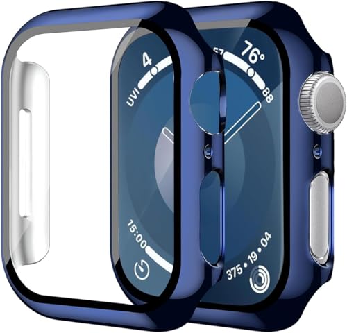 Image of Smiling 2 Pack Case Compatible with Apple Watch SE 3 (2025) / SE 2 / SE /Series 6 /5 /4 40mm with Tempered Glass Screen Protector, Hard PC Case Overall Protective Cover- 1 Blue+ 1 Transparent