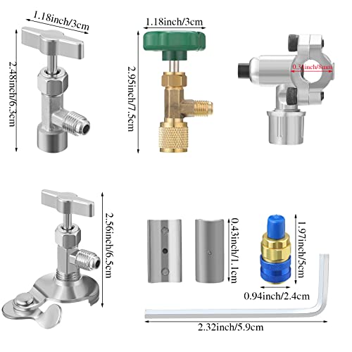 R134a Refrigerator Refrigerant Recharge Kit with R134a Charging Hose with Gauge Piercing Tap Valve Refrigerant Can Tap for Air Conditioner Supplies, 7 Pieces - Thumbnail 3