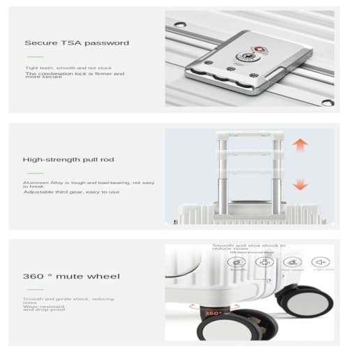 Suitcase Aluminum Frame Suitcase Front Opening Password Box Business Boarding Universal Wheel 20-inch Trolley Case Suitcase Tags(White)3