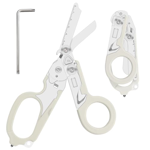 Image of 6 in 1 trauma shears, folding emergency shear, Outdoor Camping Tools, Seat Belt Cutter, Oxygen Cylinder Wrench, Complimentary Adjustable Wrench (Luminous Silver)