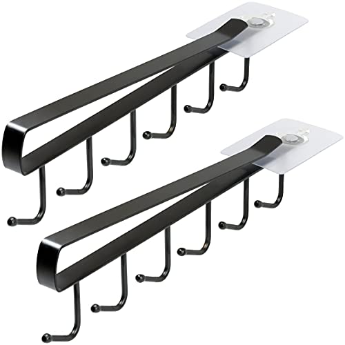 iGadgitz Home U7165 Cuelga Tazas (juego de 2), Colgador Utensilios Cocina, Percha Tazas, Ganchos Tazas Metal con almohadilla de fijación adhesiva -Negro