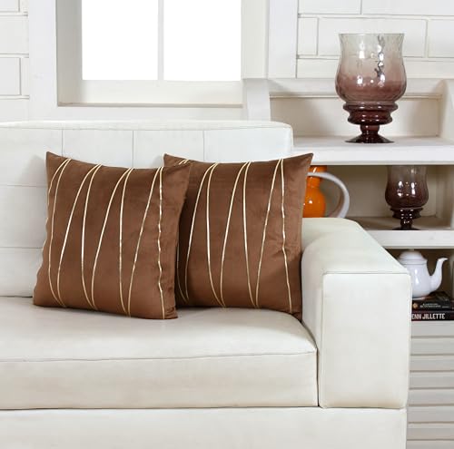 Image of Amazon Brand - Umi Gold Leather Striped Pack of 2 Throw Pillow Covers Velvet Decorative Cushion Covers Cases for Sofa Bedroom Livingroom Car 18 x 18 in Brown Color