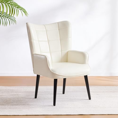 HUIMO Accent Chair, Modern Living Room Chair with Soild Wood Leg, Upholstered Armchair for Living Room Bedroom Home Office (1, Cream)