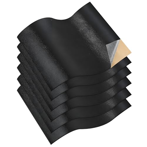 Faux Leather Self-Adhesive Repair Set 20 x 30 cm Pack of 6 - Black Waterproof Patches for Couch Car Seat Bags
