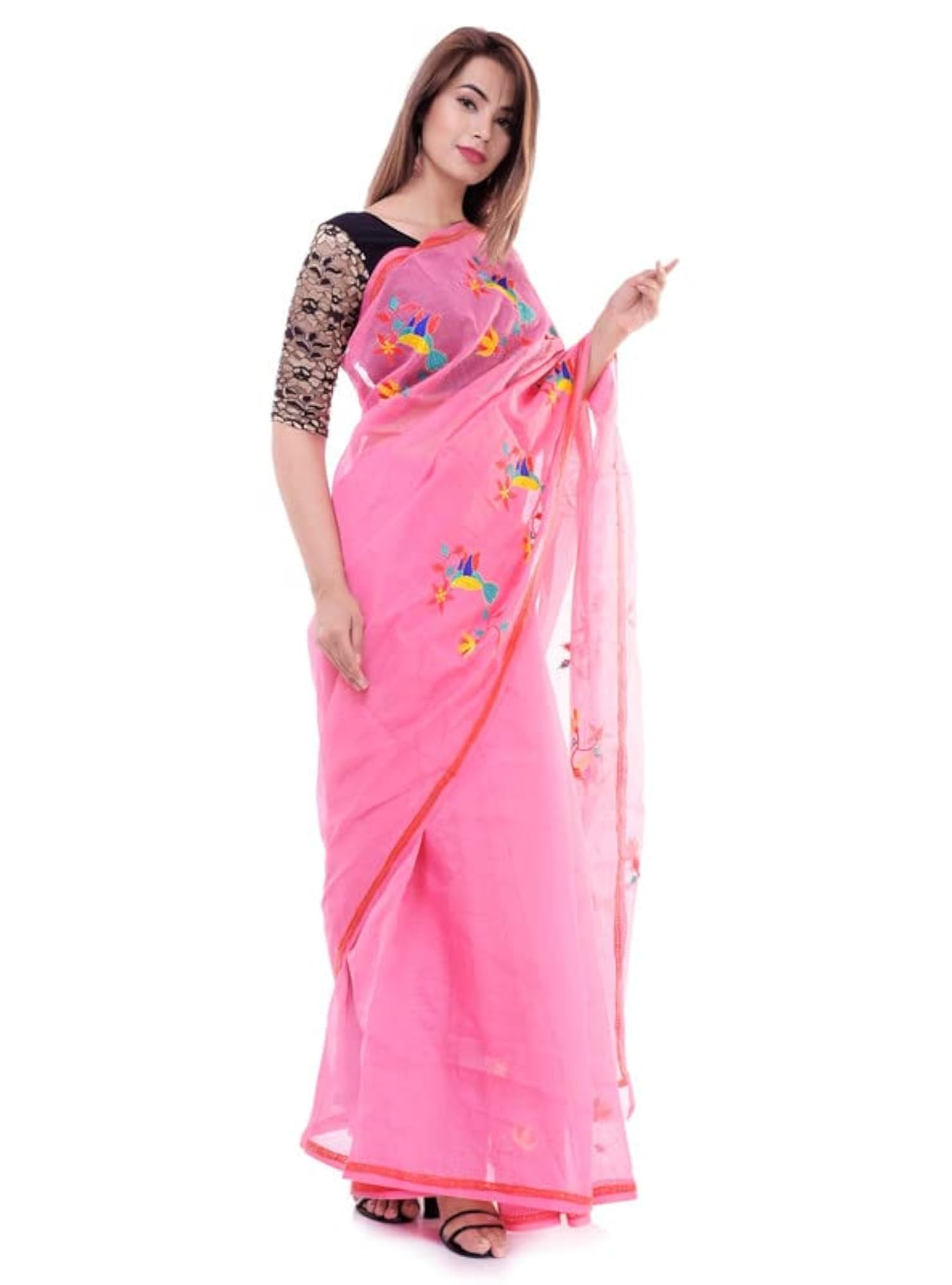 Women's Aari Work Pure Banarasi Cotton Embroidery Saree with Blouse