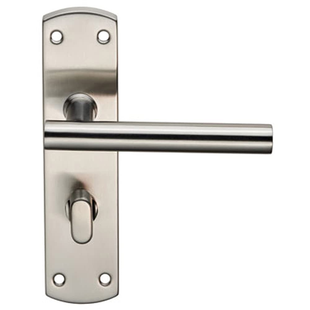 Loops Mitred T Bar Lever On Bathroom Backplate Handle Thumbturn Lock Satin Steel