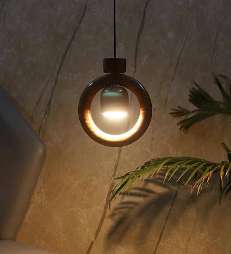Green House Handmade Sheesham Wood Hanging Pendant Ceiling Jhumar | Diwali Decor Chandelier | 9W Warm White LED | Unique Ring Design | Living Room, Bedroom, Dining, Hall, Office | Aesthetic Luxury 4 41Bl9I+HblL