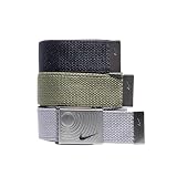 Nike Herren Webgürtel, 3er-Pack, Schwarz/Grau/Olivgrün, Af1-Laufsohle, Einheitsgröße