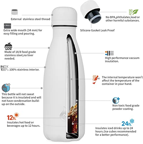 Image of BJPKPK Insulated Water Bottle 12oz Stainless Steel Water Bottles For Travel Keep Cold And Hot,White
