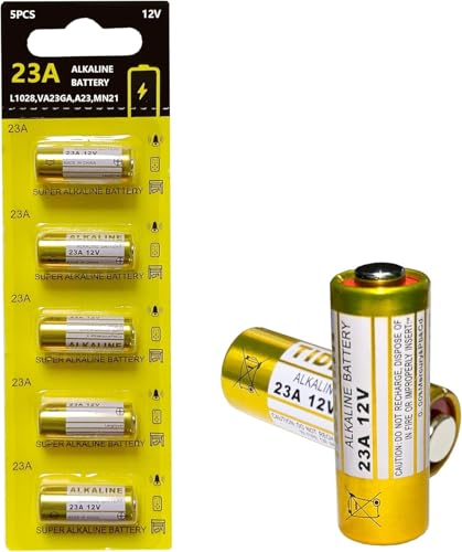 23A 12V Alkaline Battery 5 Pack A23/ MN21/ L1028/ V23GA/ LRV08 for Remote Controls Wireless Doorbells Security Systems