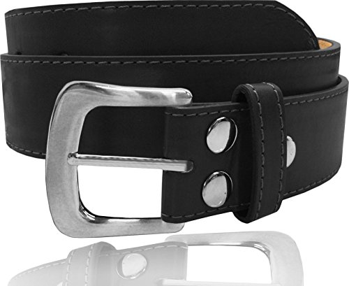 EURO Womens Thick Wide Stitched Leather Belt - MAP019A - Black L2