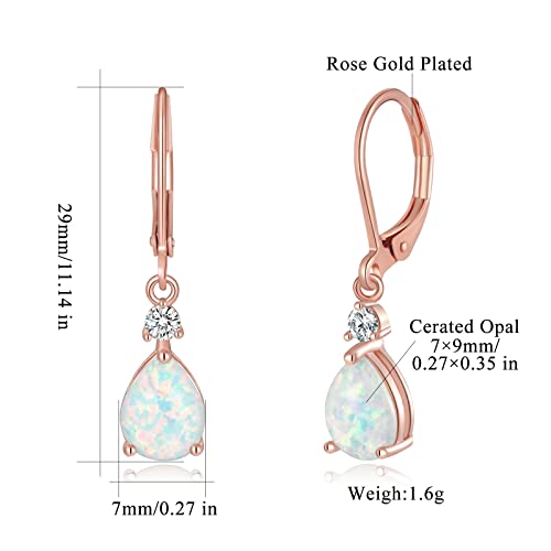 Cinily Rose Gold Plated Teardrop Opal Dangle Earrings For Women Girls Leverback Drop Gemstone Earrings #TOP2