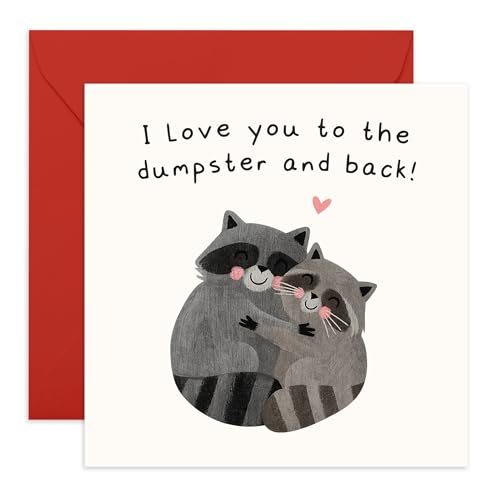 Playful Love Card - Love You To The Dumpster And Back Raccoons – Cute Couple Anniversary or Valentines Day Card for Partner Boyfriend Girlfriend Wholesome Wife Husband - Hugs - Comes with Stickers