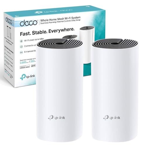 TP-Link Deco M4(2-pack) AC1200Mbps Whole Home Mesh WiFi System Seamless & Speedy WiFi Extender Booster Up to 2800 ft Coverage Work with Amazon Alexa Router and Internet Booster Replacement
