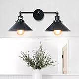 LMSOD Bathroom Vanity Light, Vintage Industrial Black Wall Sconce Metal Lighting Fixture with Metal Shade (2 Lights)