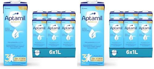 APTAMIL 3 - Latte di Crescita Liquido per Bambini dai 12 mesi, Pronto all'uso - Formato Convenienza da 6 litri (6x1L) (Confezione da 2)