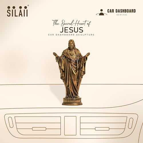 Image of SILAII The Sacred Heart of Jesus Car Dashboard Idol - 3.5 Inch | Miniature Jesus Christ Statue for Car Interior Decor | Antique Bronze Finish | Ideal for Prayer Room & Gifting