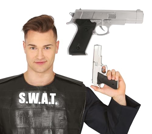 FIESTAS GUIRCA | Pistola de Juguete Plateada - Accesorio de Disfraz para Policias y SWAT - Ideal para Fiestas de Disfraces, Carnaval y Halloween - Plateado
