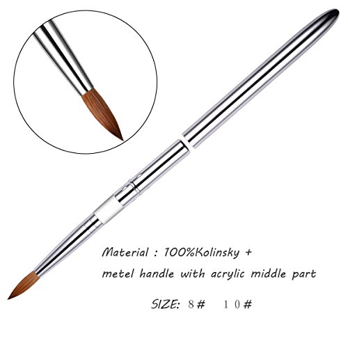 Esung Brand Profession PURE Kolinsky Nail Brush Powder Manicure Pedicure with Metal Handle and Cap Size 8 and Size 10 (#10)