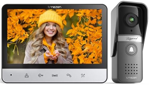 TMEZON Video Türsprechanlage 4-Draht,Türsprechanlage mit Kamera,7" Monitor mit kabelgebundener Türklingel, Nachtsichtgerät,Live-Ansicht und Konversation,Entsperren durch Monitor,16