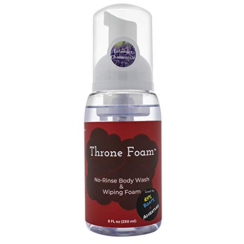 Throne Foam Waterless Cleansing Foam: No Rinse Body Wash & Wiping Foam - Foaming Shower in a Bottle for Camping, RVs, Boats - Biodegradable Wipes Bathing Alternative - Lavender Chamomile, 8 Fl Oz