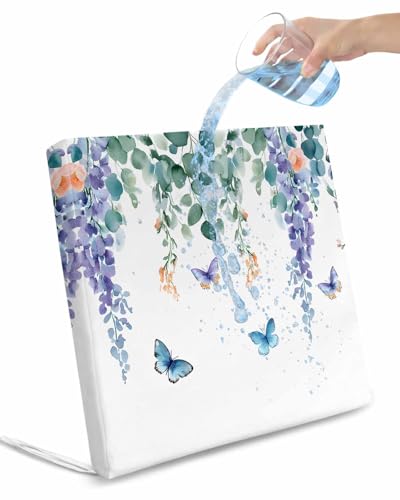 2 Pack Eucalyptus Leaves Waterproof Cushion Covers with Ties, Outdoor Patio Chaise Lounge Chair Seat Cushion Slip Covers Replacement(Only Cover) Watercolor Botanical Floral Butterfly 22