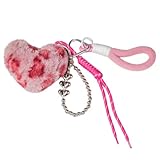 REPPAKOY Y2K Heart Charm Leopard Keychains for Women and Girls - Fuzzy Animal Keychain Puffball, Purse Charms Kit, Accessories for Backpacks, Purses, and Handbags