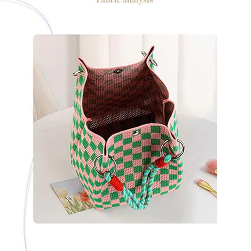Checkered Tote Bag Knitted Soft Trendy Knitted Checkered Purse Alt Plaid Hand Bags Multicolor Grid Block Woven Purse 20253