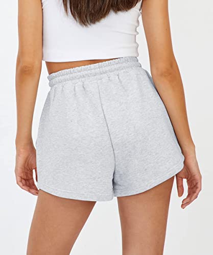 Automet Womens Sweat Shorts Casual Summer Cotton Shorts Elastic Comfy Running Shorts High Waist Pockets Shorts Trendy Clothes 2023 Grey #TOP2