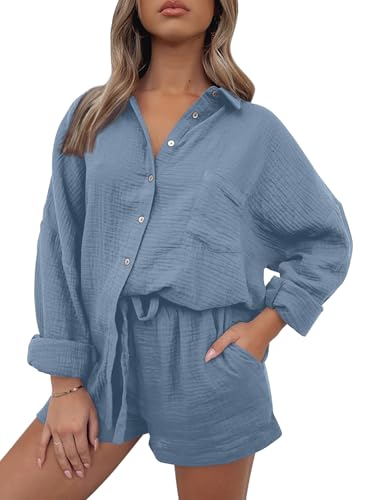Image of AUTOMET 2 Piece Sets For Women Lounge Wear Matching Two Piece Outfit | Oversized Shirts And Shorts,Summer Outfits 2026,Vacation Beach Outfits,Travel Outfits,Maternity sets