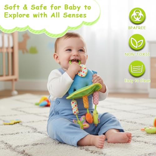 Image of SNOWIE SOFT Baby Toys for 6 to 12 Months Hanging Plush Elephant Toy with Rattles and Stuffed Toys Pendants, Soft Crib Stroller Car Seat Sensory Toy Development New Born Baby Gifts