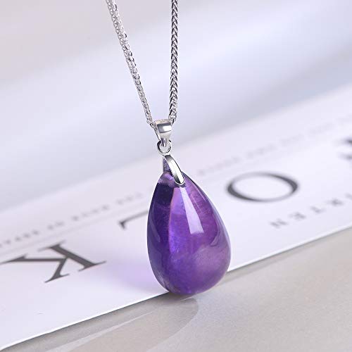 Istone 925 Sterling Silver Natural Gemstone Amethyst Watr Drop Shape Ladies Pendant Necklace, Gemstone Birthstone With 18" Silver Chain #TOP3