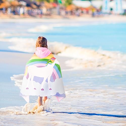 BANGSAUR Children's Hooded Bath Beach Towel, 100% Cotton 50"x30" Wrap, Kids Toddlers Girls Boys 3-12 Years Coverup(Rainbow Unicorn N) - Image 2