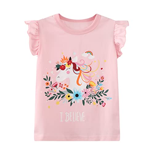 Image of Girls Graphic T Shirts 3 Pack 100% Cotton Short Sleeve Tees for Toddler Little Big Girls Cute Printed Casual Summer Tops