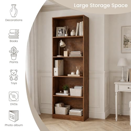 VAFHYLLIS 5-Tier Open Bookshelf, Premiun Wooden Storage Shelf Organizer Rack with 0.47 Inch Thick Book Shelves, 70.9 Inches Tall Standing Bookcase for Study Living Room Home Office — view 6