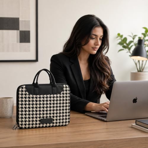 Image of Tabelito Designer Printed Laptop Sleeve for Women (13-15.6 Inch) | Jute & Vegan Leather Office Handbag | Lightweight Stylish Work Bag with Handle