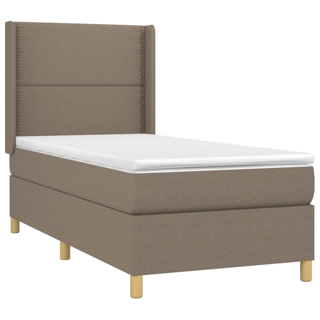 Z regulowanym zagłówkiem tkanina sprężynowa 90x200 cm taupe | Łóżko kontynentalne 90x200 z materacem sprężynowym, tapicerowane, taupe, z regulowanym zagłówkiem, średnio twarde, do