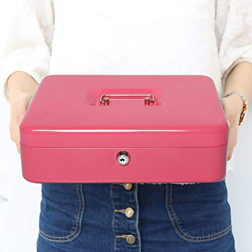 Jssmst Cash Box With Money Tray And Lock - Pink Cash Box With Key Lock Safe Money Box Large, Locking Cash Register Drawer Box For Money, 11.8'' X 9.5'' X 3.5'', Sm-Cb005Pk #TOP5