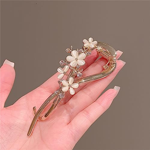Pinzas para el cabello estilo francés con flores, perlas y cristal, tipo banana para mujeres #14 miniatura 2